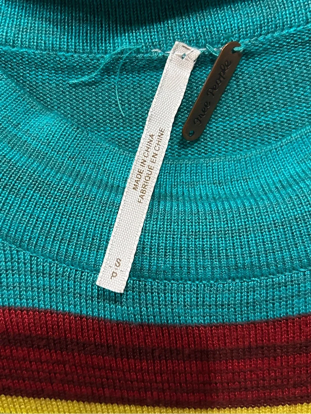 Free People Retro Mock Neck Teal Stripe Lightweight Knit Boho Fall Sweater S